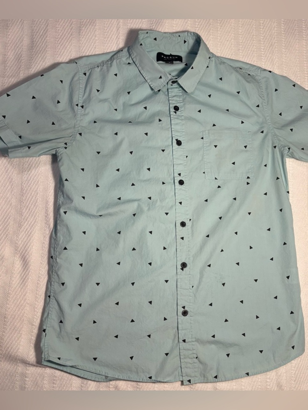 PacSun Retro 100% Cotton Teal Blue Geometric Triangle 80s Shirt Medium
